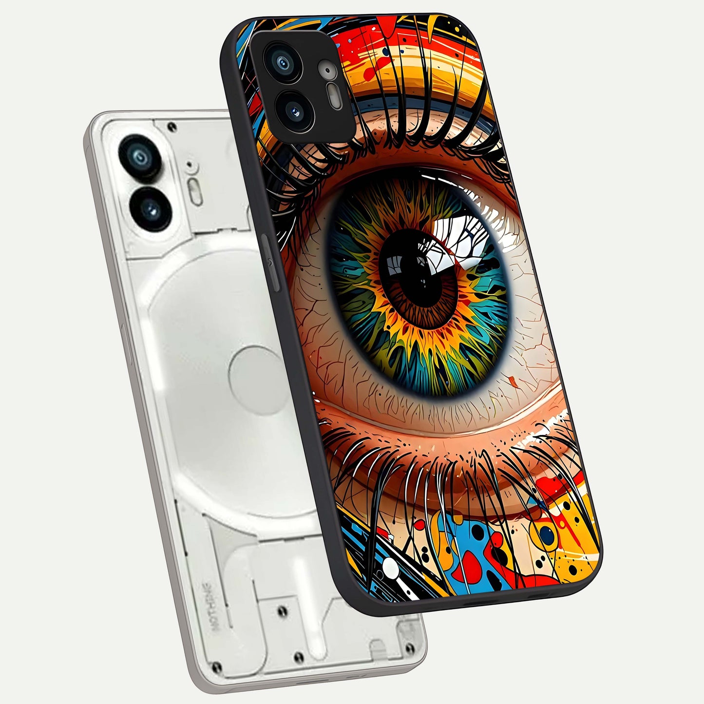  Colorful Eye phone case For Nothing Phone 2 showing premium glass back cover with detailed artwork