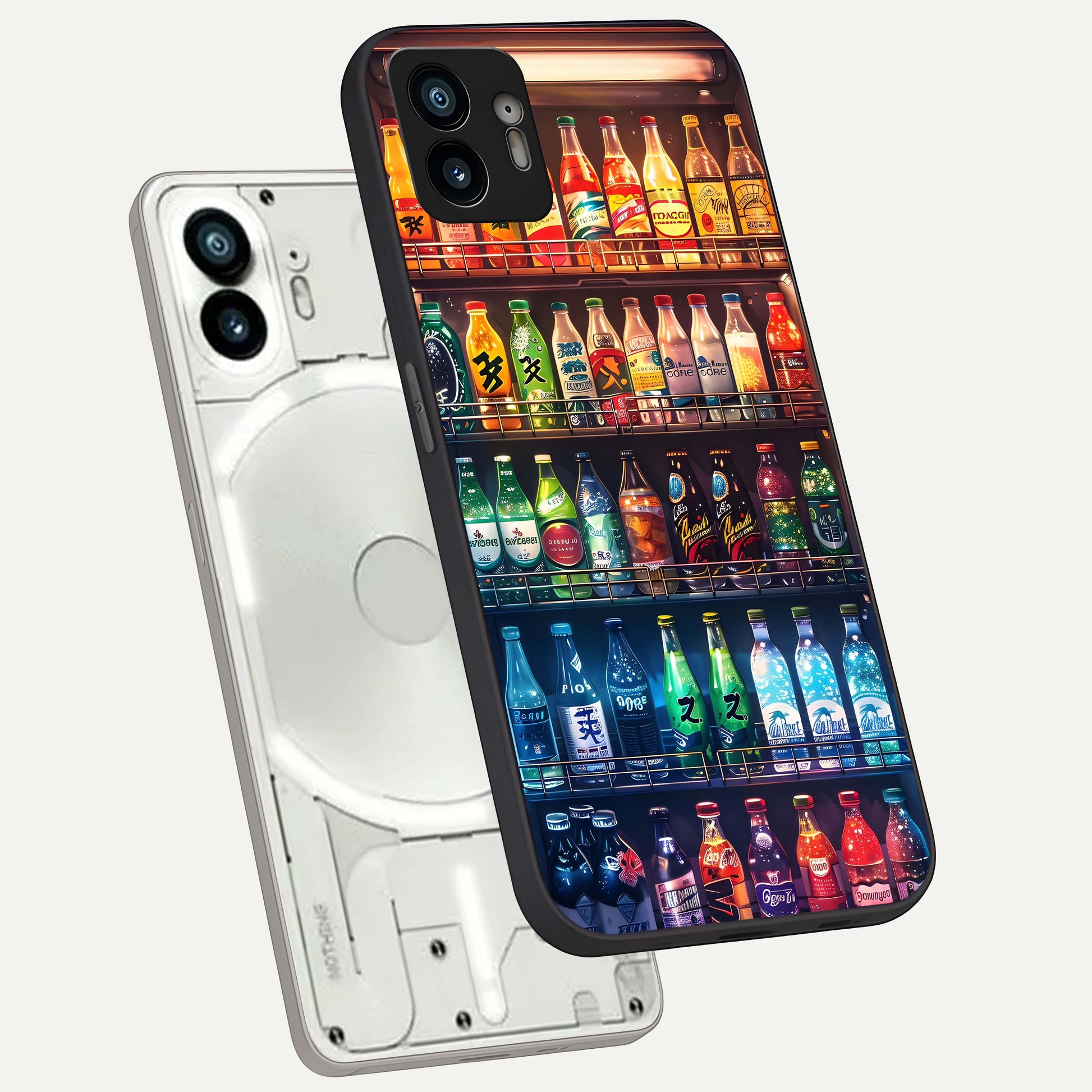  Colorful Soda Bottles phone case For Nothing Phone 2 showing premium glass back cover with detailed artwork