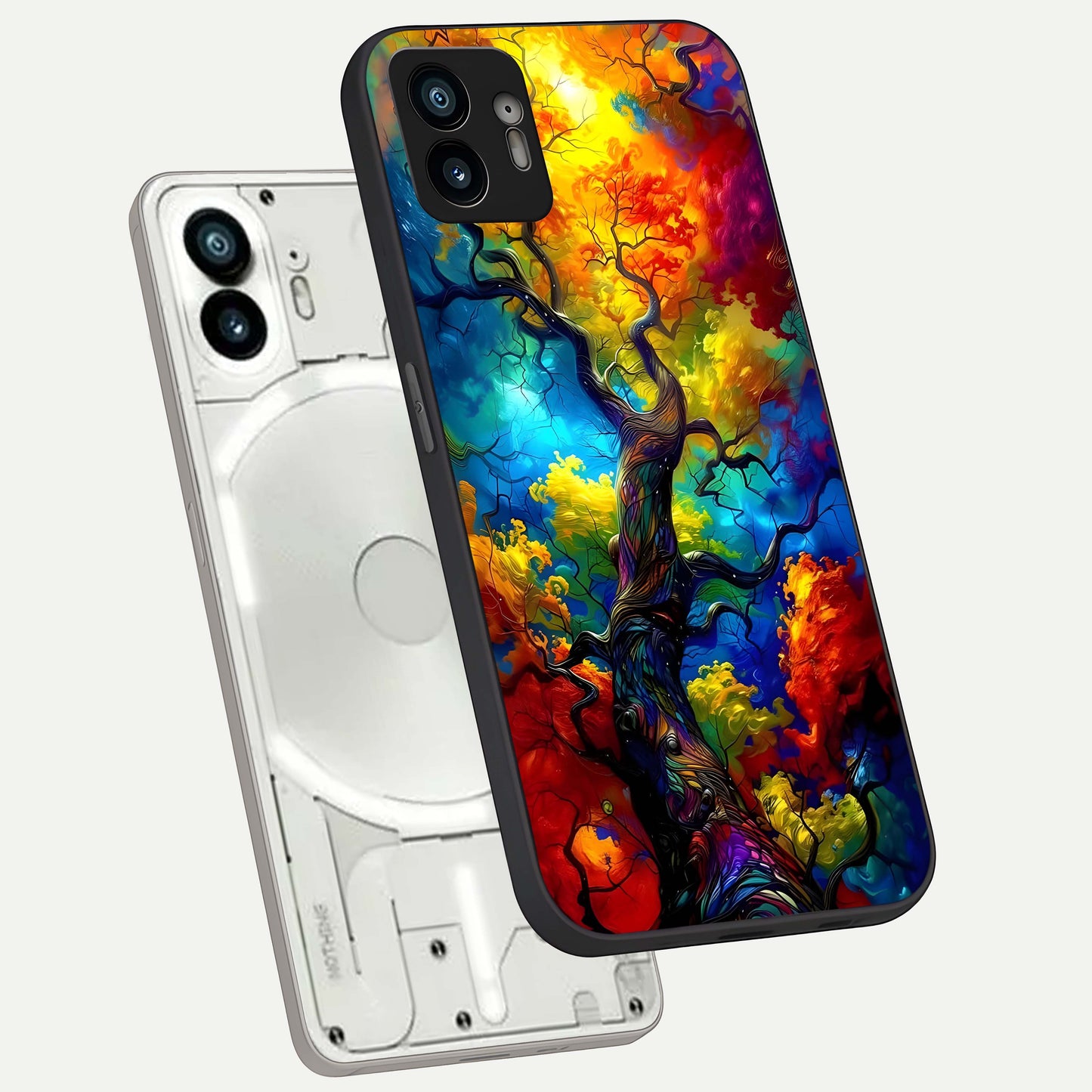  Colorfull Tree phone case For Nothing Phone 2 showing premium glass back cover with detailed artwork