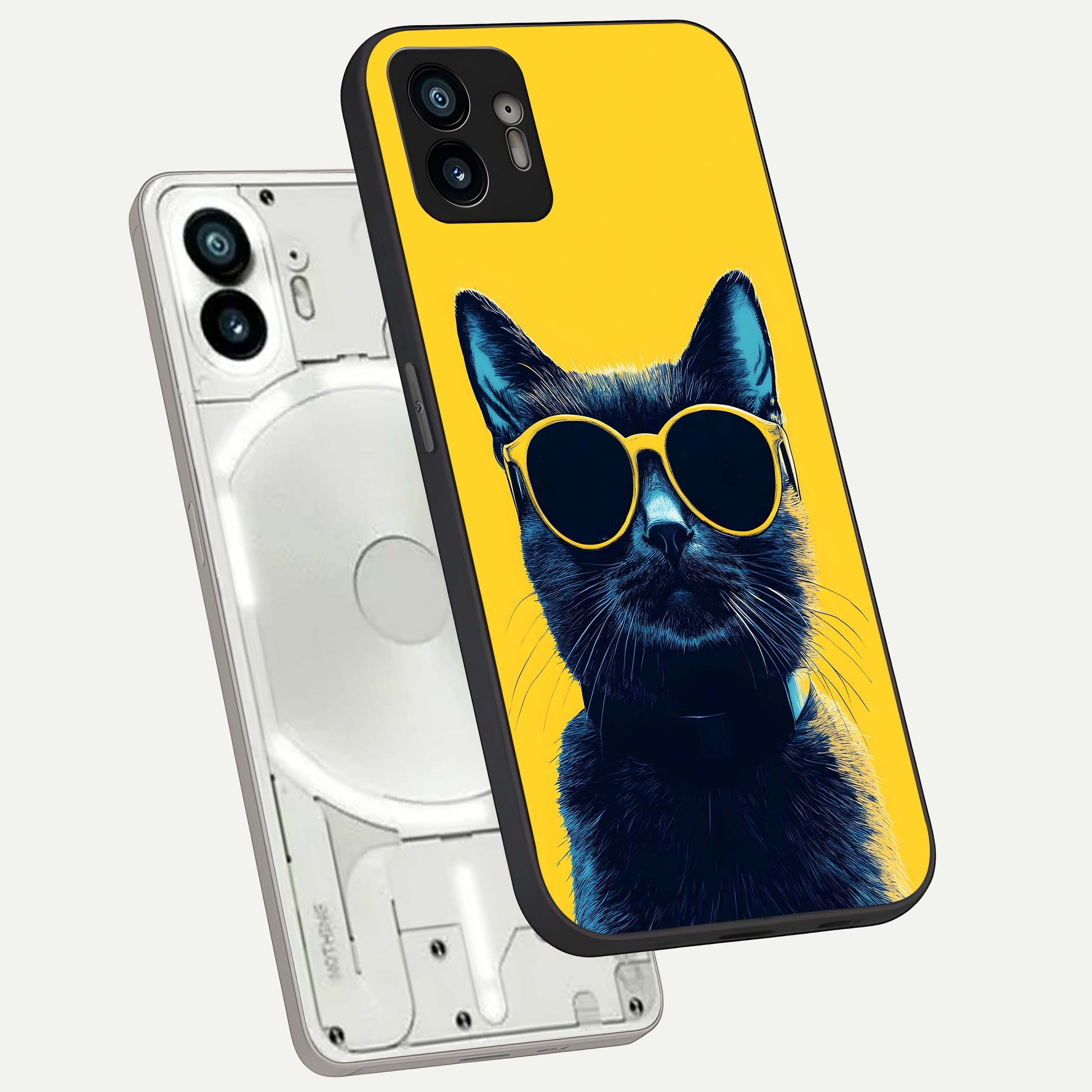  Cool Cat Vibes phone case For Nothing Phone 2 showing premium glass back cover with detailed artwork