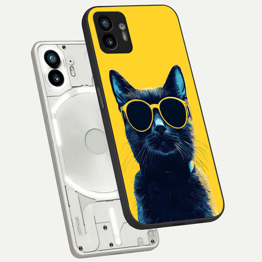  Cool Cat Vibes phone case For Nothing Phone 2 showing premium glass back cover with detailed artwork