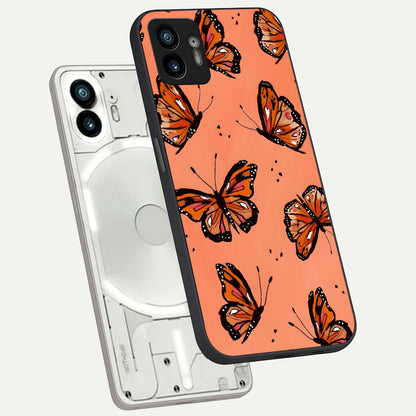 Coral Wing Butterfly phone case For Nothing Phone 2 showing premium glass back cover with detailed artwork