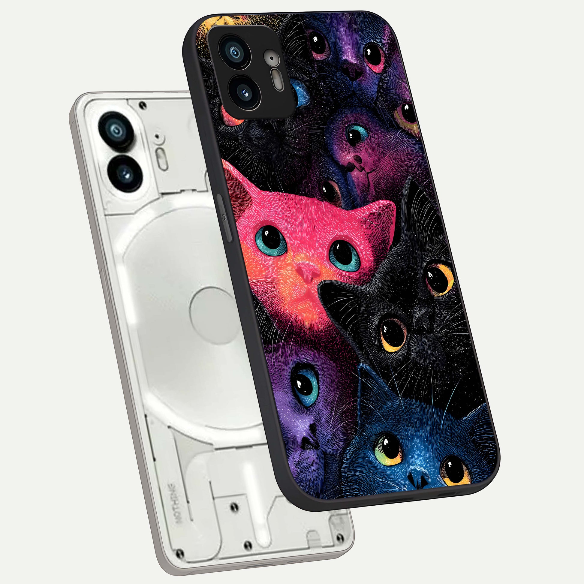 Cosmic Cats Dreams phone case For Nothing Phone 2 showing premium glass back cover with detailed artwork