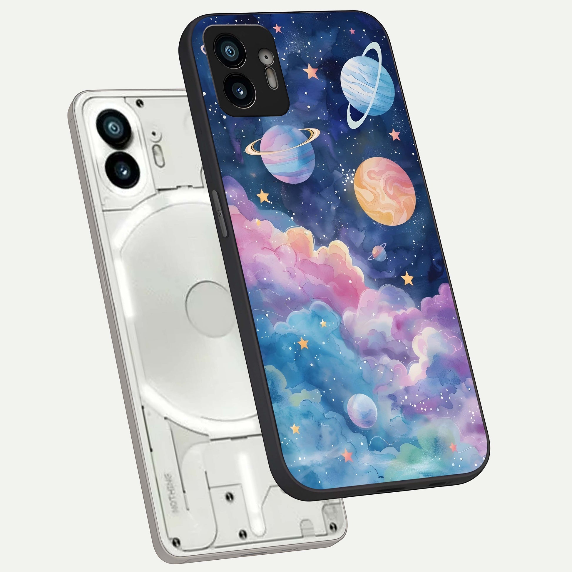  Cosmic Planet Dreams phone case For Nothing Phone 2 showing premium glass back cover with detailed artwork
