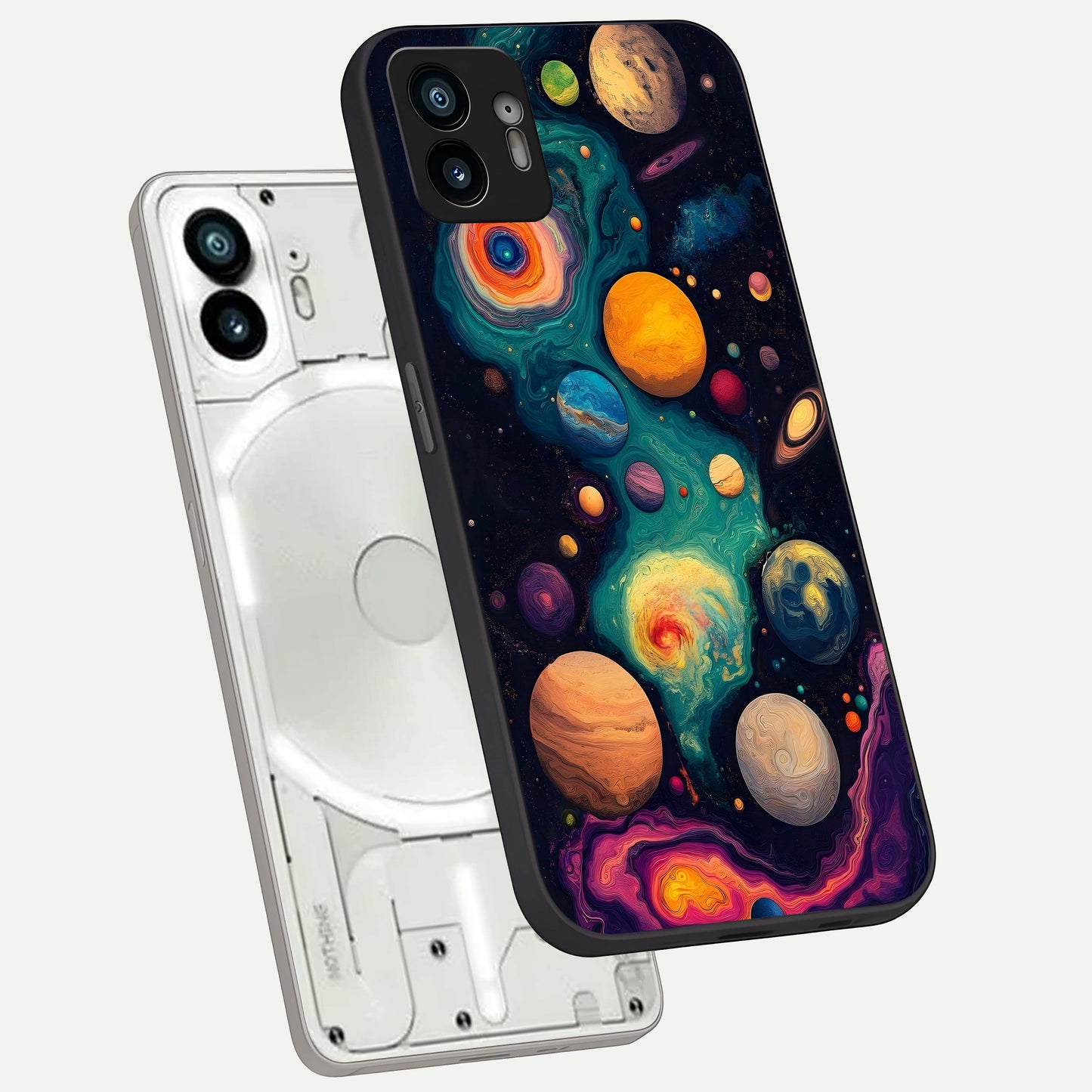  Cosmic Planet Journey phone case For Nothing Phone 2 showing premium glass back cover with detailed artwork