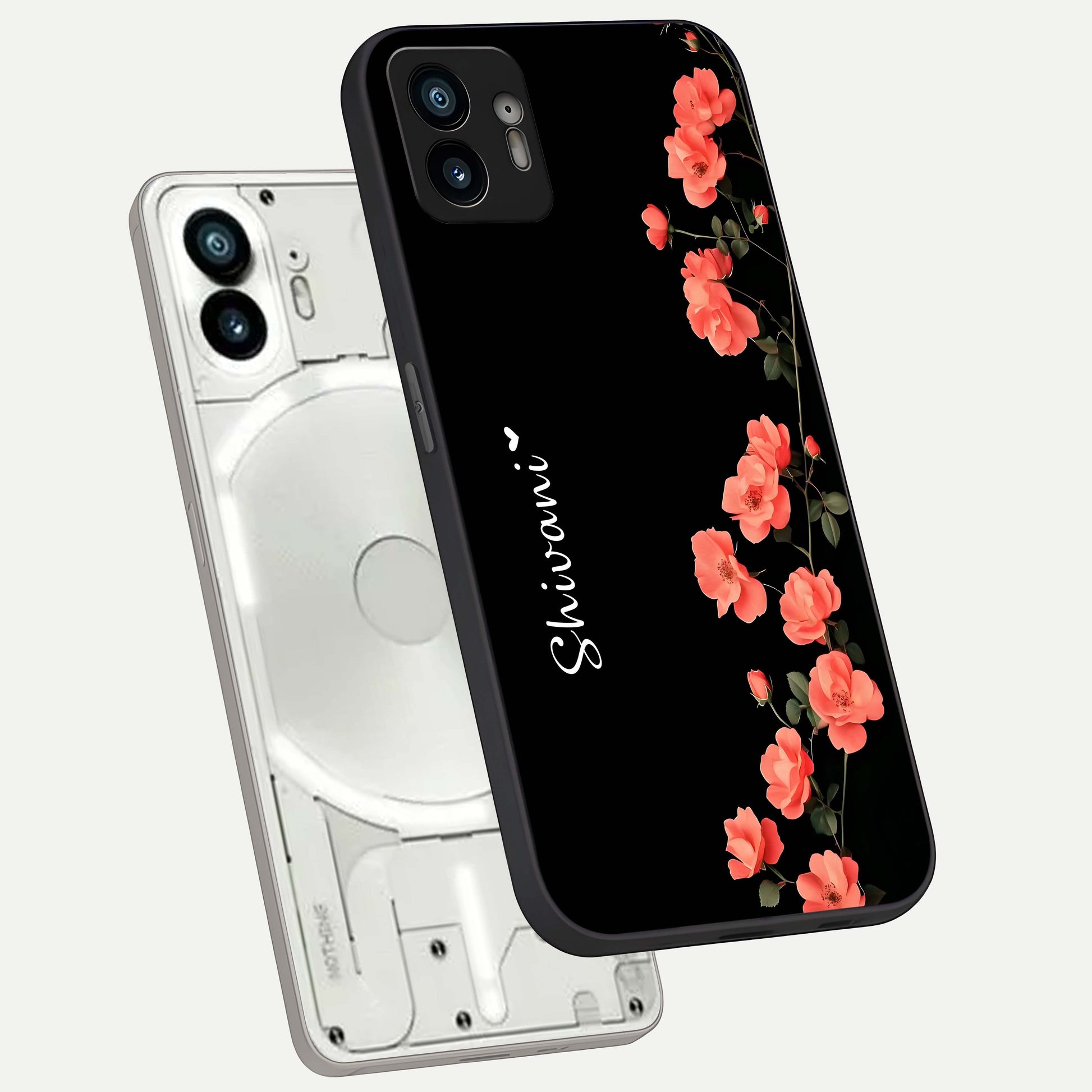  Crimson Bloom Grace Custom Name phone case For Nothing Phone 2 showing premium glass back cover with detailed artwork