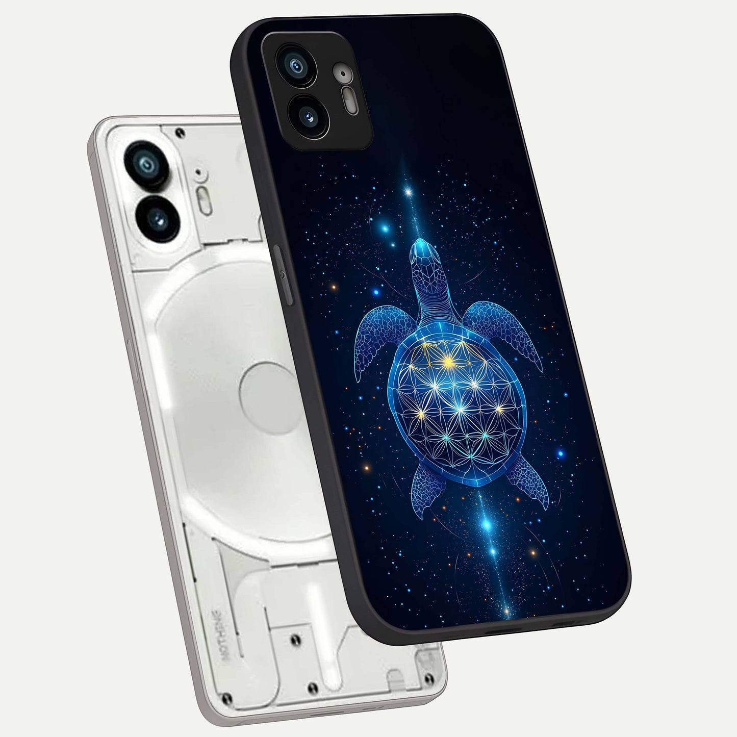  Crimson Blue Turtle phone case For Nothing Phone 2 showing premium glass back cover with detailed artwork