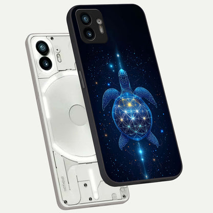  Crimson Blue Turtle phone case For Nothing Phone 2 showing premium glass back cover with detailed artwork