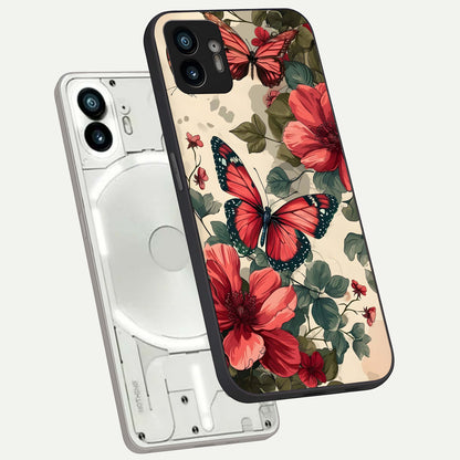  Crimson Butterfly Garden phone case For Nothing Phone 2 showing premium glass back cover with detailed artwork