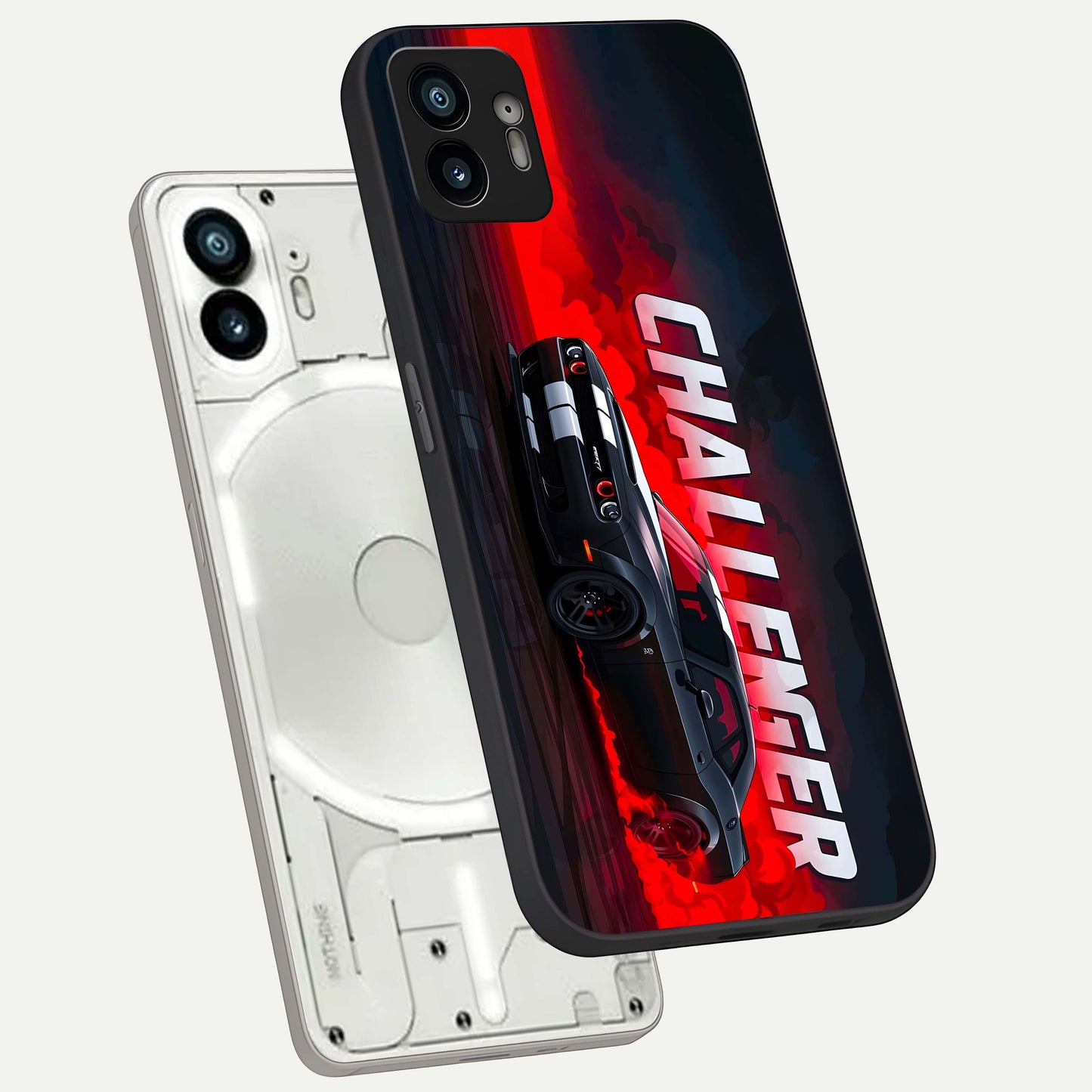  Crimson Challenger Fury phone case For Nothing Phone 2 showing premium glass back cover with detailed artwork