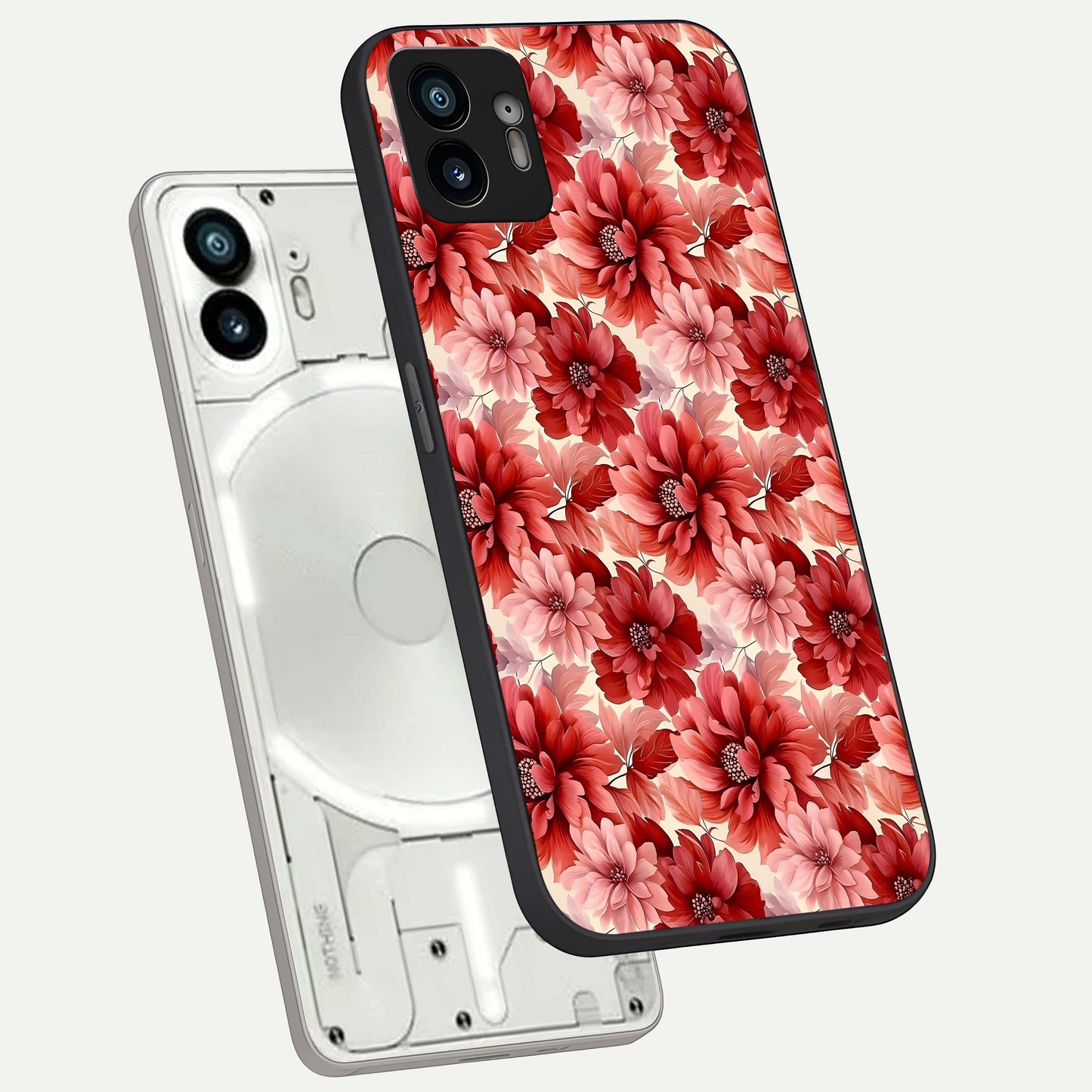  Crimson Love Petals phone case For Nothing Phone 2 showing premium glass back cover with detailed artwork