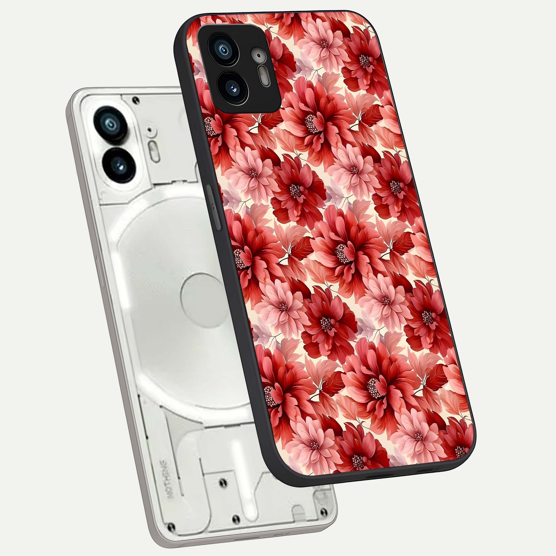  Crimson Love Petals phone case For Nothing Phone 2 showing premium glass back cover with detailed artwork