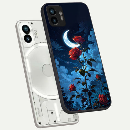  Crimson Rose Moon phone case For Nothing Phone 2 showing premium glass back cover with detailed artwork