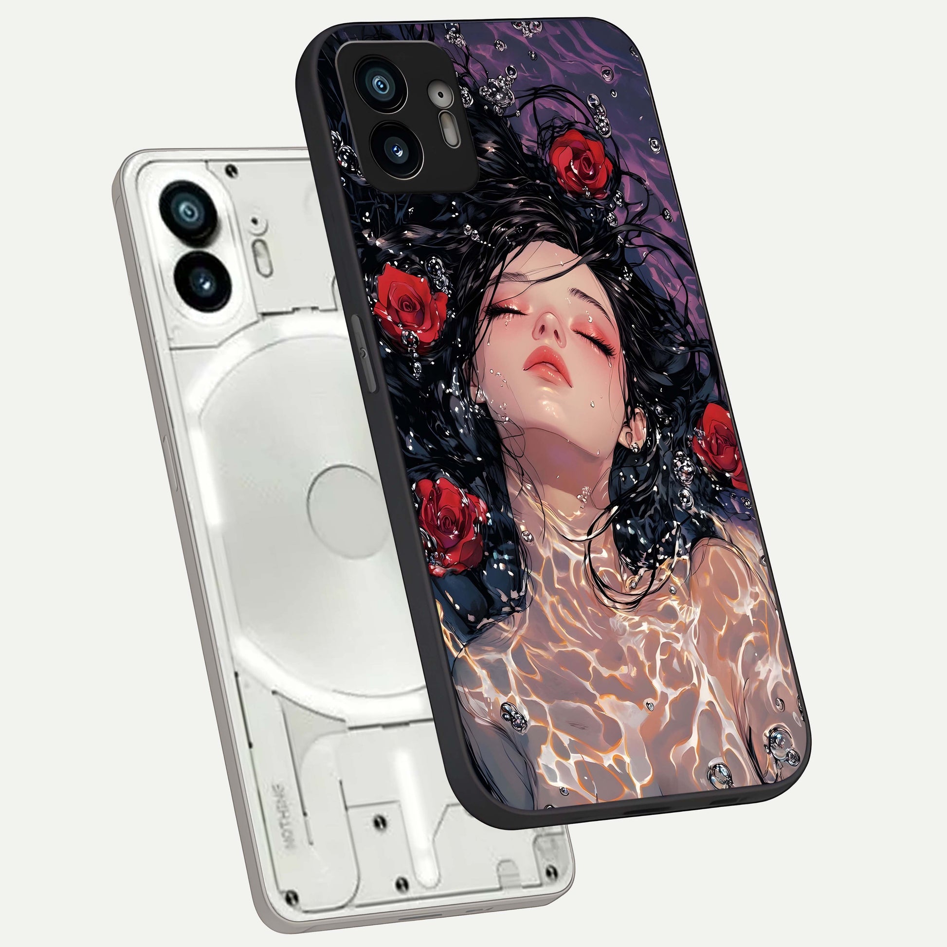  Crimson Rose Serenity phone case For Nothing Phone 2 showing premium glass back cover with detailed artwork
