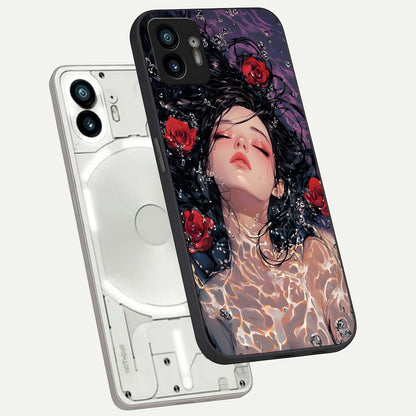  Crimson Rose Serenity phone case For Nothing Phone 2 showing premium glass back cover with detailed artwork