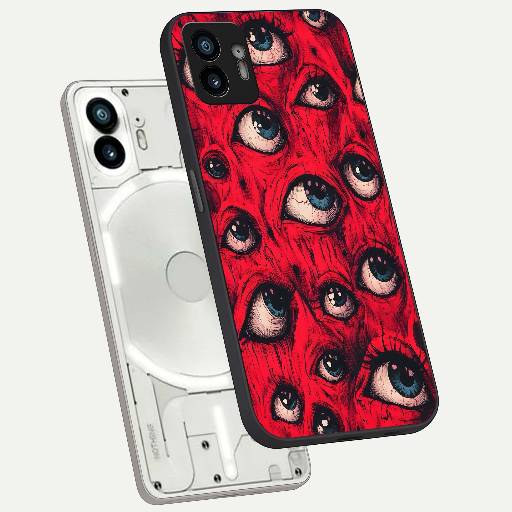 Crimson Watch Eyes phone case For Nothing Phone 2 showing premium glass back cover with detailed artwork