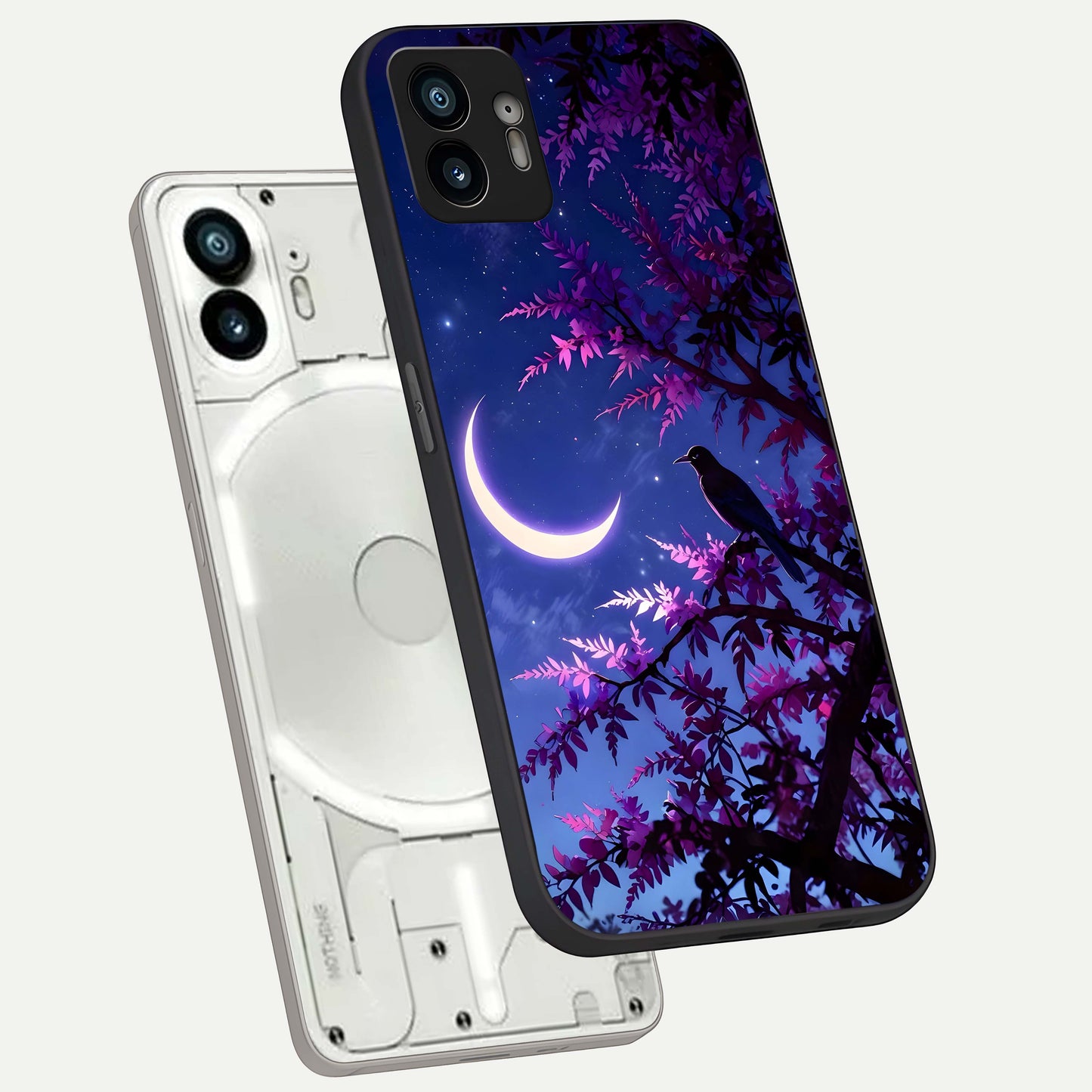  Crow And Moon Scenery phone case For Nothing Phone 2 showing premium glass back cover with detailed artwork