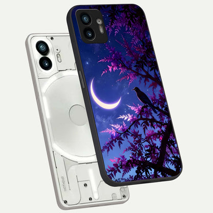  Crow And Moon Scenery phone case For Nothing Phone 2 showing premium glass back cover with detailed artwork