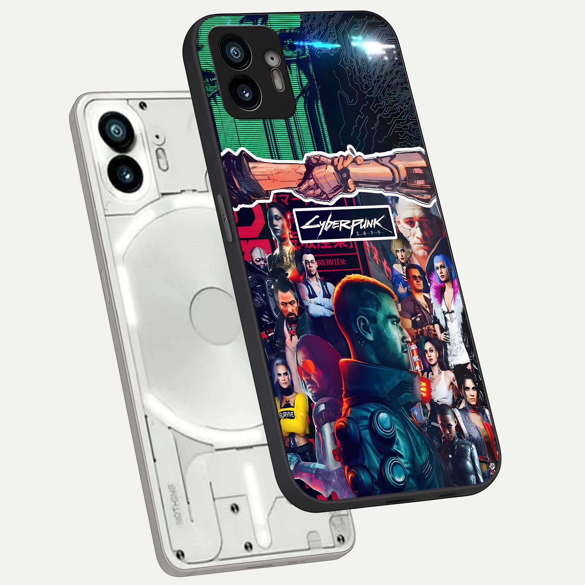  CYBERPUNK Legacy phone case For Nothing Phone 2 showing premium glass back cover with detailed artwork