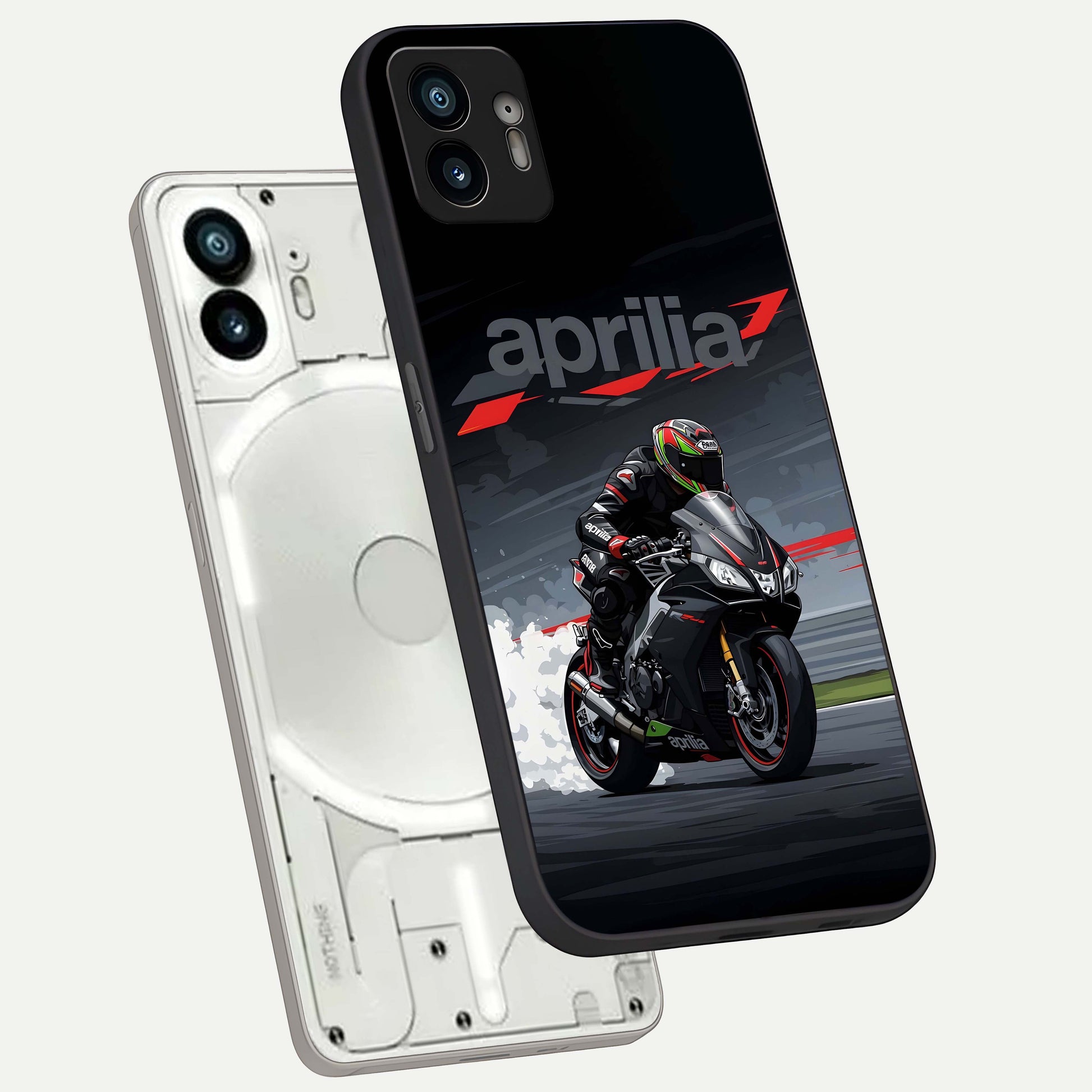  Dark Aprilla phone case For Nothing Phone 2 showing premium glass back cover with detailed artwork