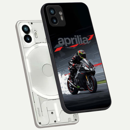  Dark Aprilla phone case For Nothing Phone 2 showing premium glass back cover with detailed artwork