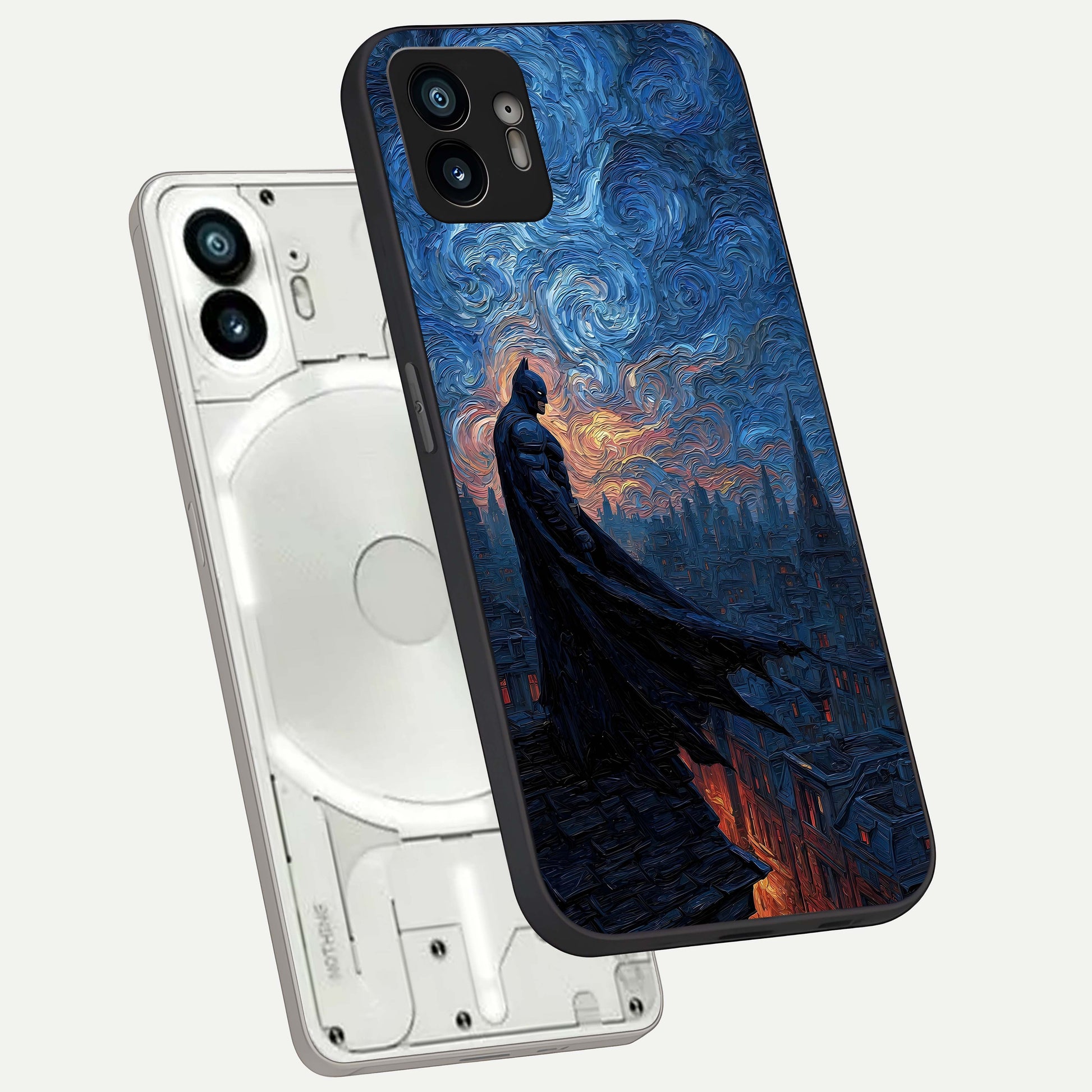  Dark Knight Dusk phone case For Nothing Phone 2 showing premium glass back cover with detailed artwork