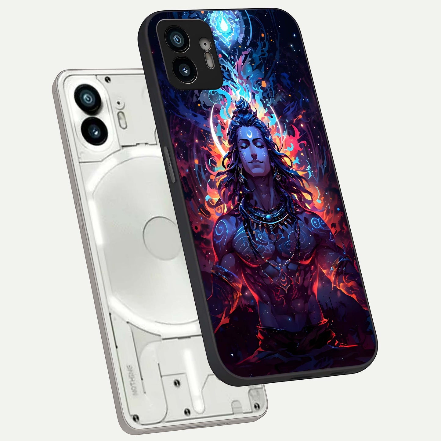  Divine Fire Shiv phone case For Nothing Phone 2 showing premium glass back cover with detailed artwork