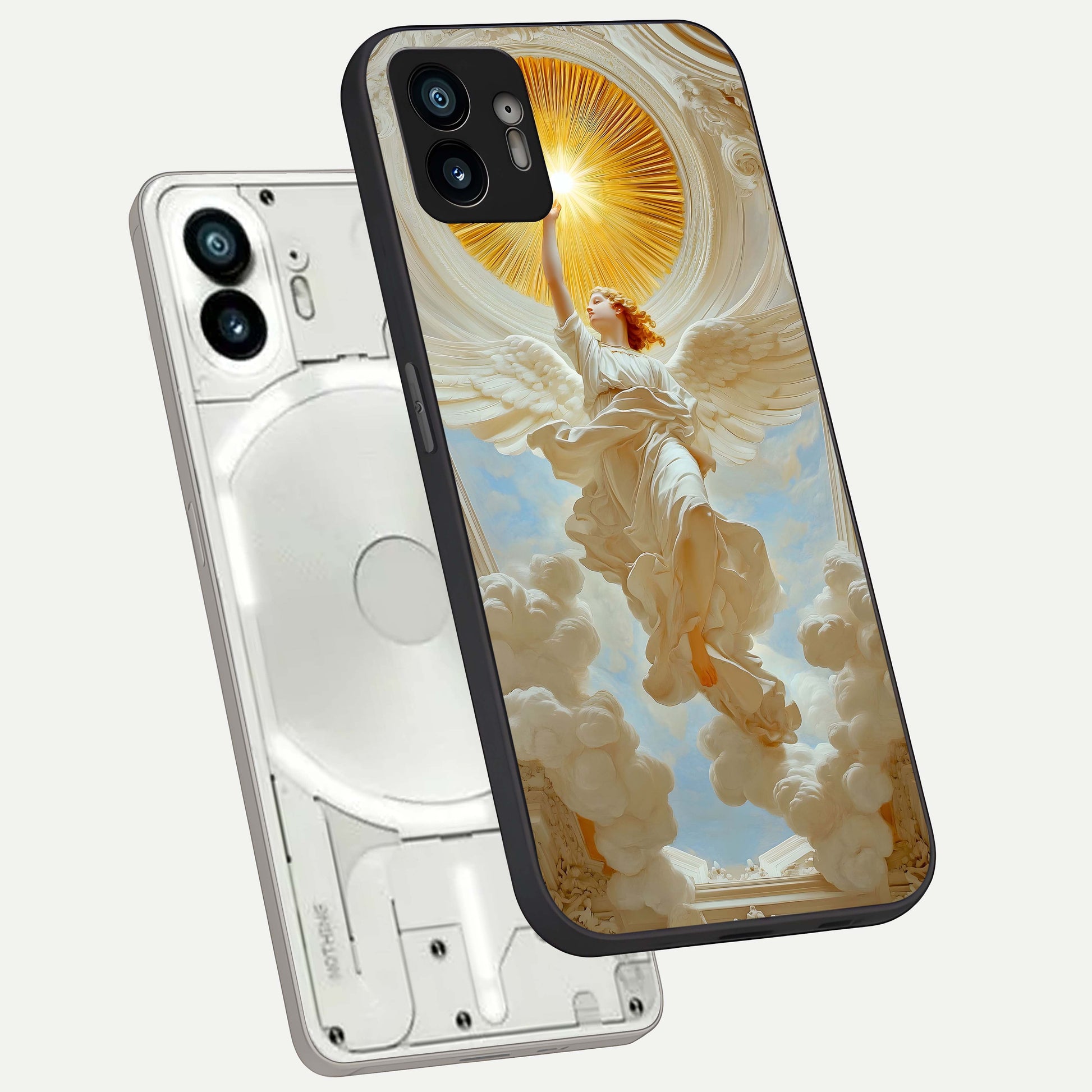  Divine Light Angel phone case For Nothing Phone 2 showing premium glass back cover with detailed artwork