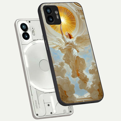  Divine Light Angel phone case For Nothing Phone 2 showing premium glass back cover with detailed artwork