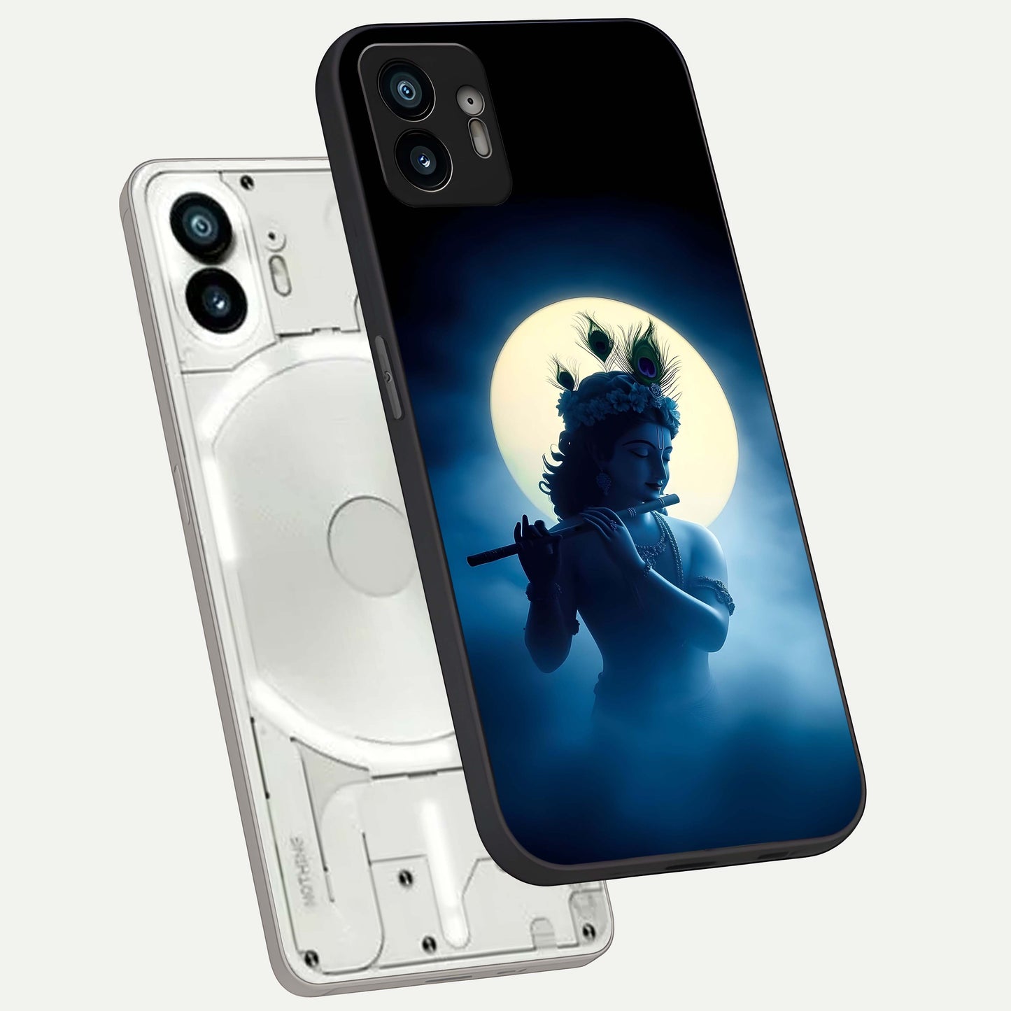  Divine Moon Flute phone case For Nothing Phone 2 showing premium glass back cover with detailed artwork