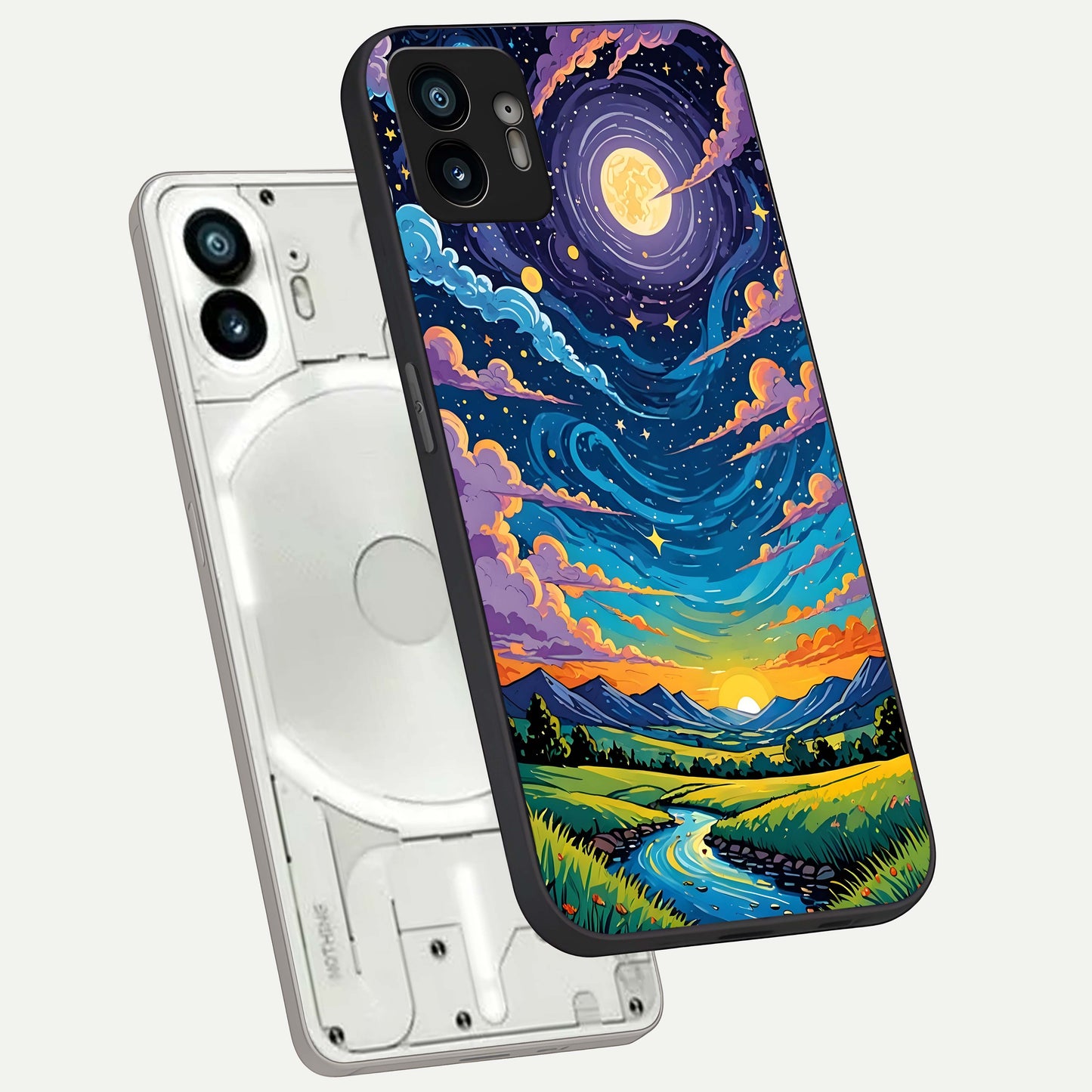  Dreamy Night Landscape phone case For Nothing Phone 2 showing premium glass back cover with detailed artwork