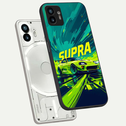  Electric Supra Thunder phone case For Nothing Phone 2 showing premium glass back cover with detailed artwork