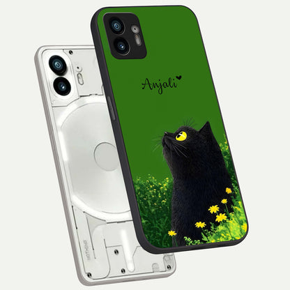  Emerald Cat Custom Name phone case For Nothing Phone 2 showing premium glass back cover with detailed artwork