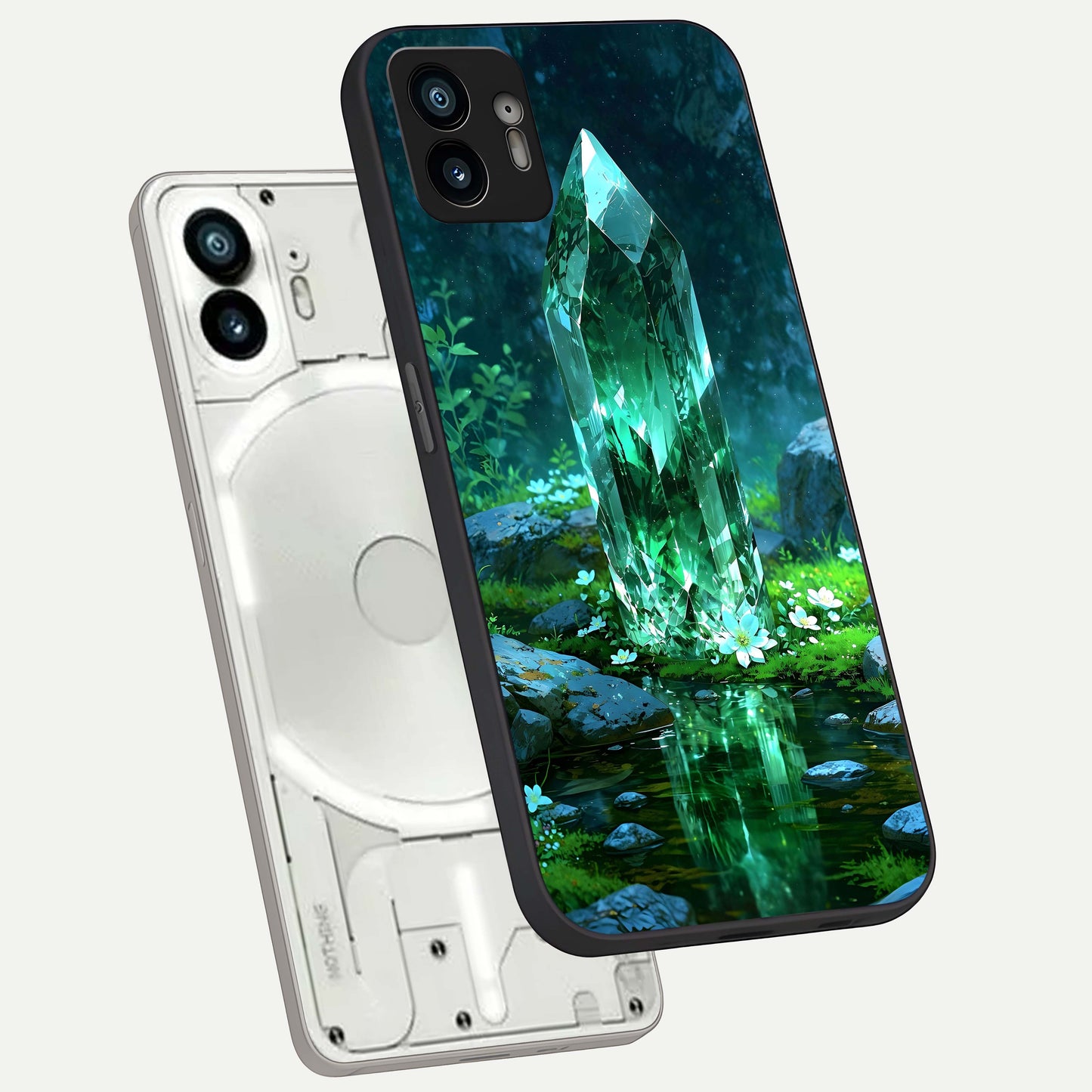  Emerald Light Crystal phone case For Nothing Phone 2 showing premium glass back cover with detailed artwork