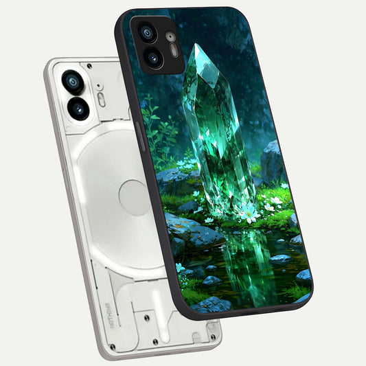  Emerald Light Crystal phone case For Nothing Phone 2 showing premium glass back cover with detailed artwork