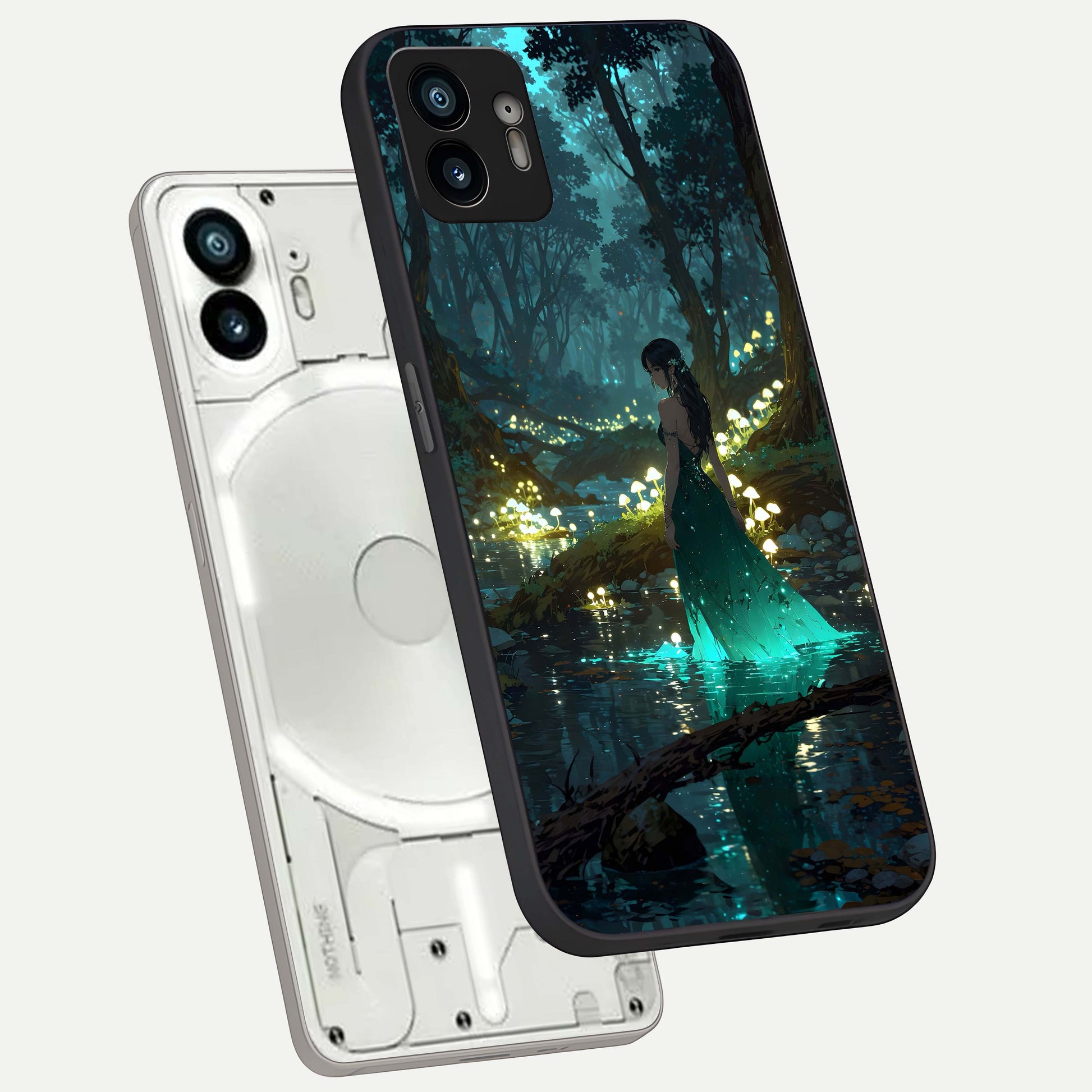  Enchanted Forest Glow phone case For Nothing Phone 2 showing premium glass back cover with detailed artwork
