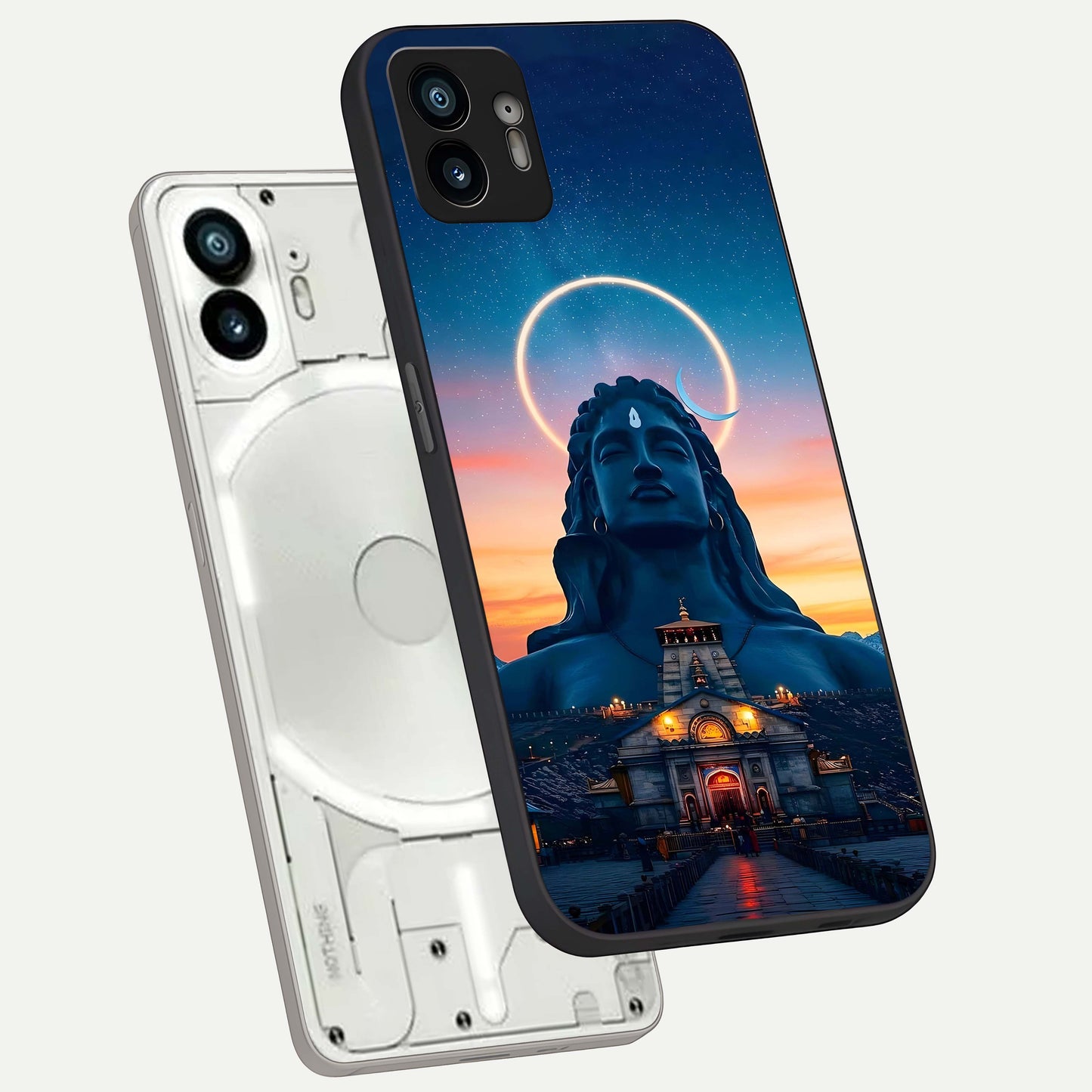 Eternal Shiva Aura phone case For Nothing Phone 2 showing premium glass back cover with detailed artwork