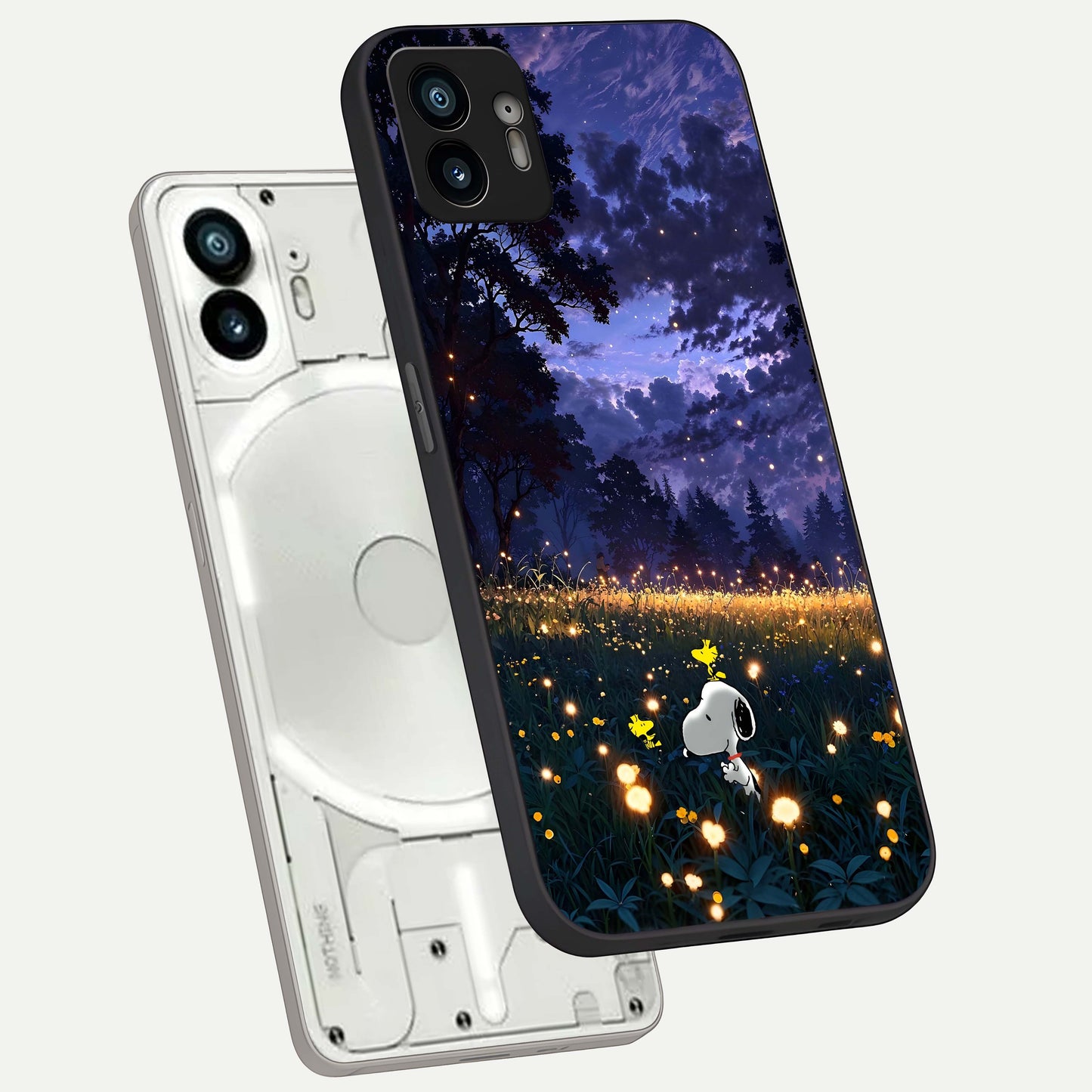  Firefly Meadow Magic phone case For Nothing Phone 2 showing premium glass back cover with detailed artwork