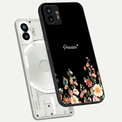  Floral Design Personalized Custom Name phone case For Nothing Phone 2 showing premium glass back cover with detailed artwork