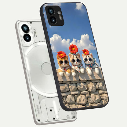  Floral Kitty Squad phone case For Nothing Phone 2 showing premium glass back cover with detailed artwork