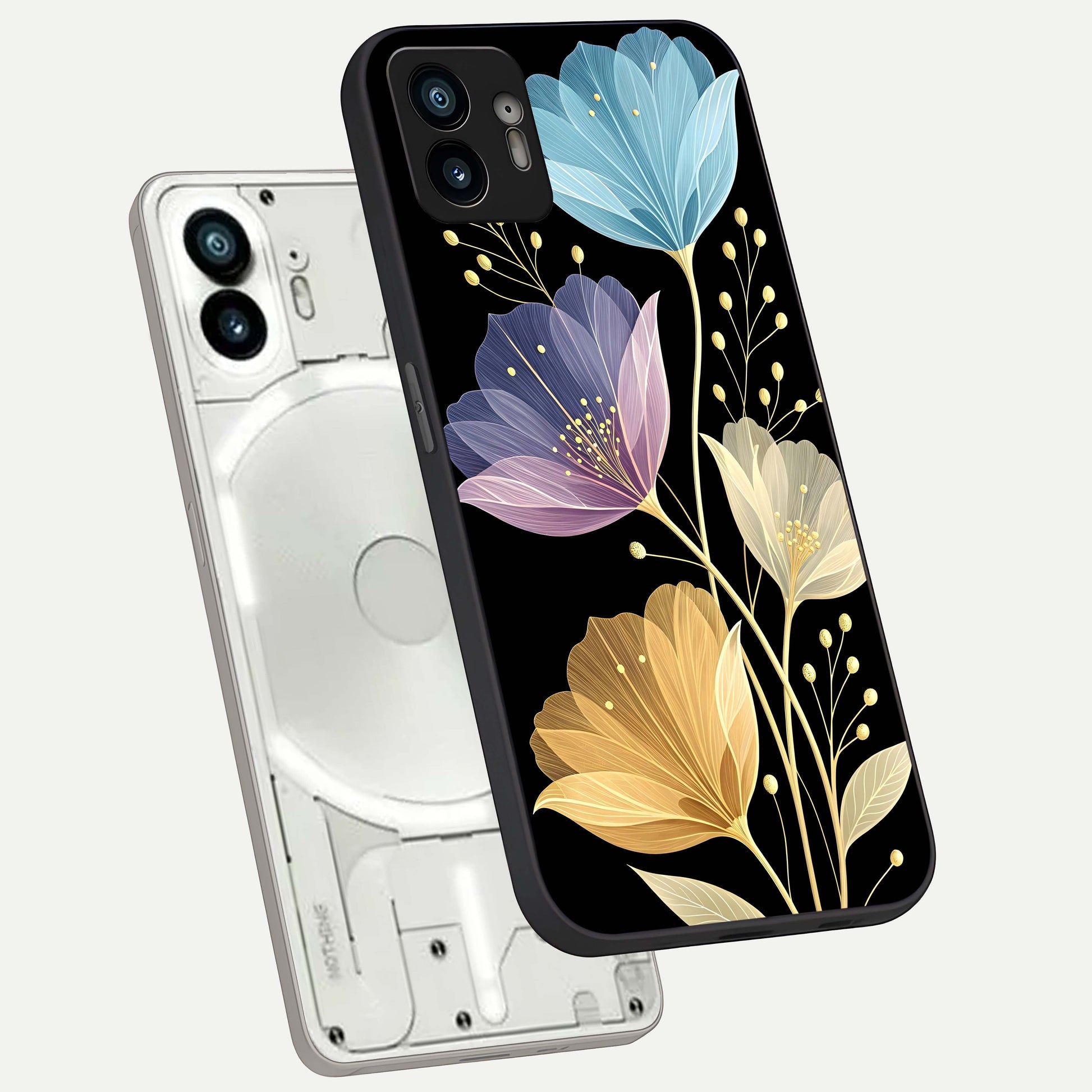  Flower Bloom Glow phone case For Nothing Phone 2 showing premium glass back cover with detailed artwork