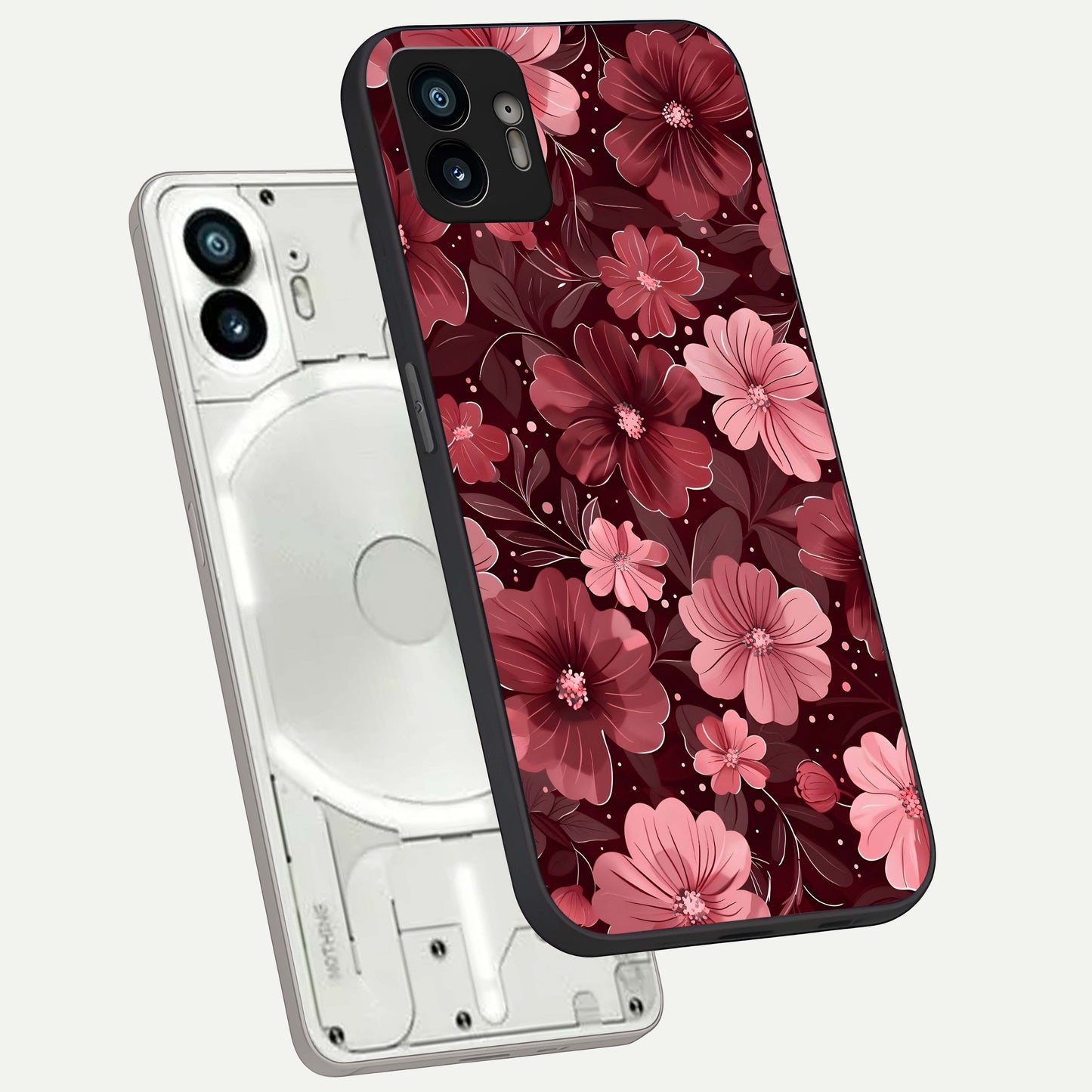  Flower Blush Bloom phone case For Nothing Phone 2 showing premium glass back cover with detailed artwork