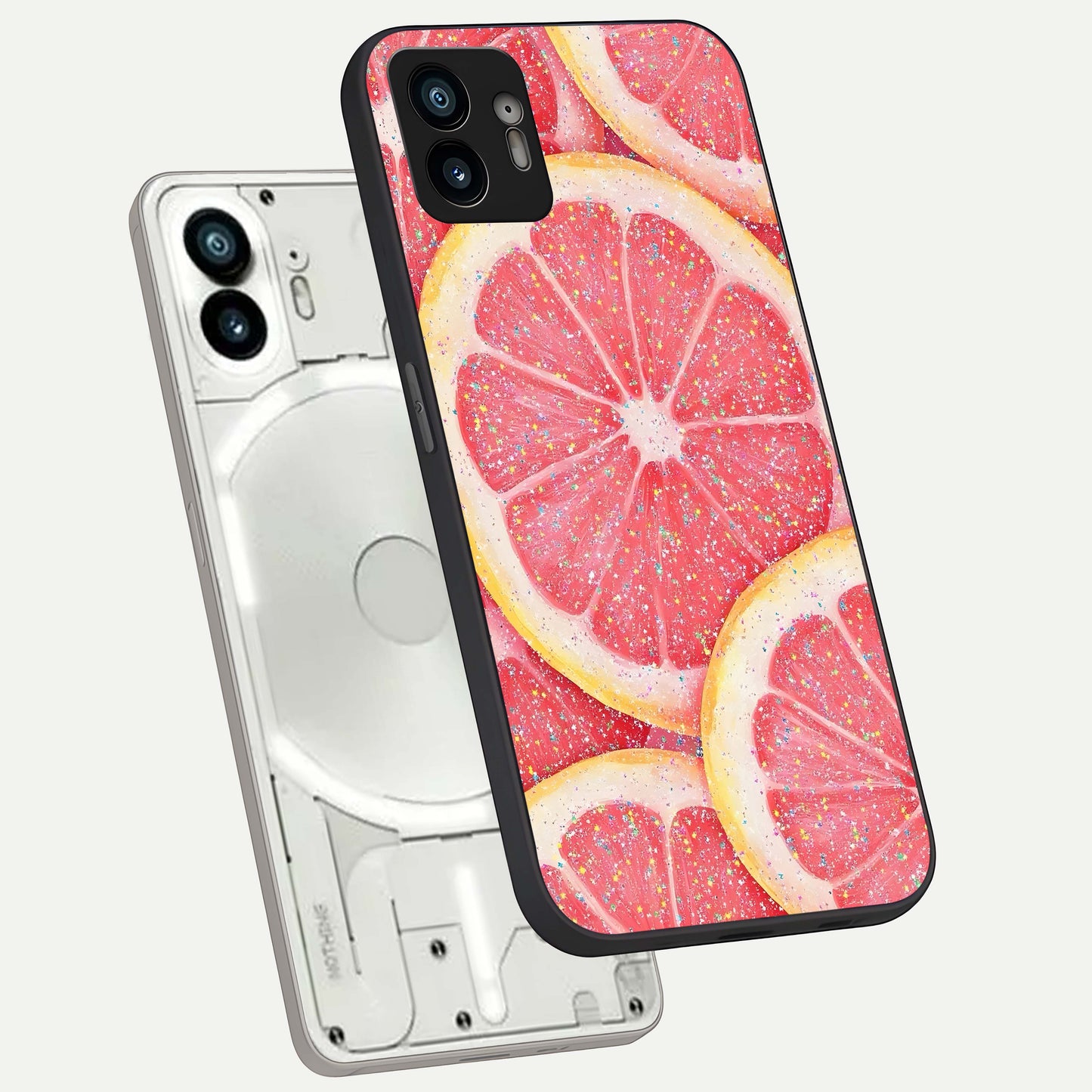 Glitter Grapefruit phone case For Nothing Phone 2 showing premium glass back cover with detailed artwork