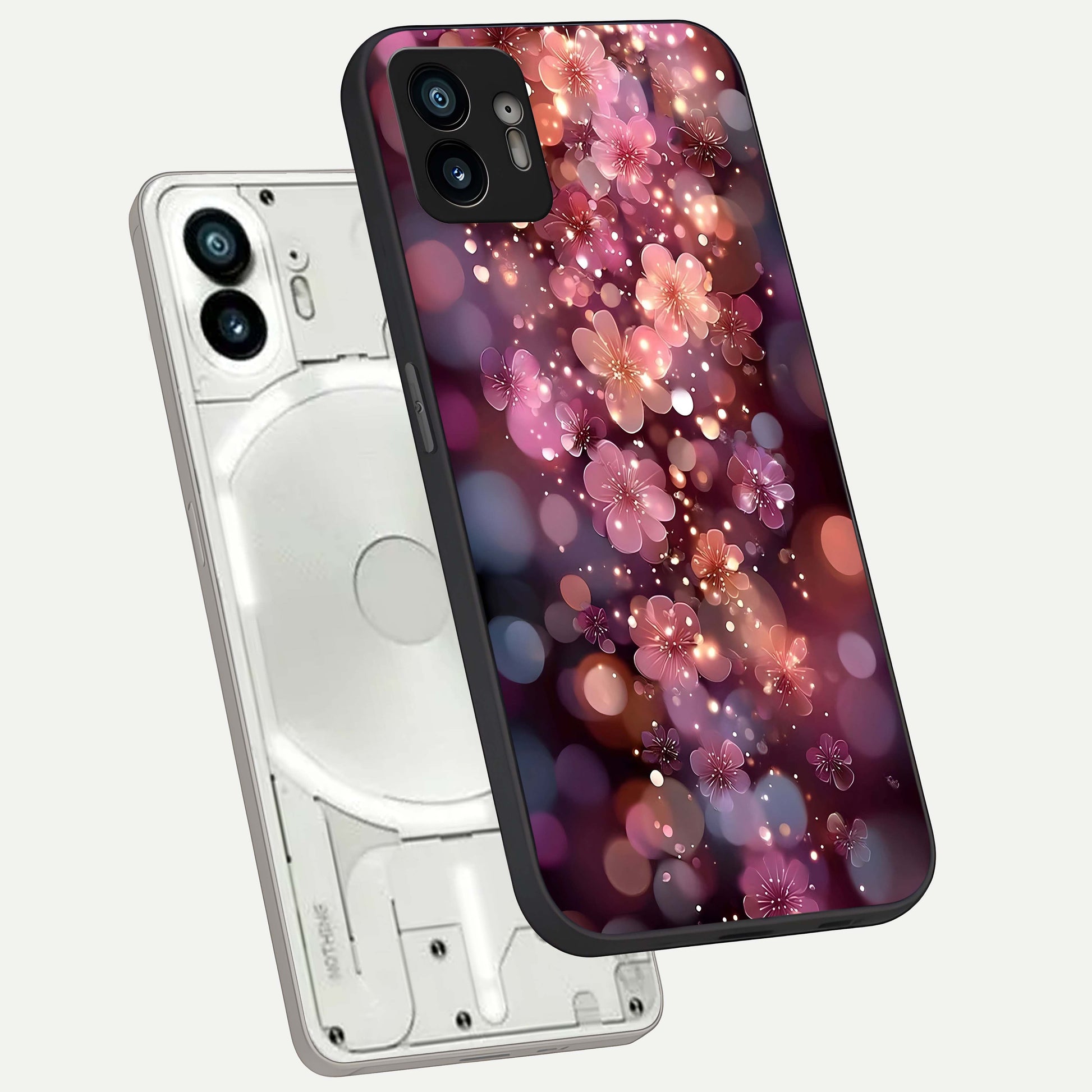  Glowing Petal Bliss phone case For Nothing Phone 2 showing premium glass back cover with detailed artwork
