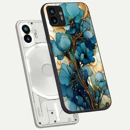  Golden Bloom Symphony phone case For Nothing Phone 2 showing premium glass back cover with detailed artwork