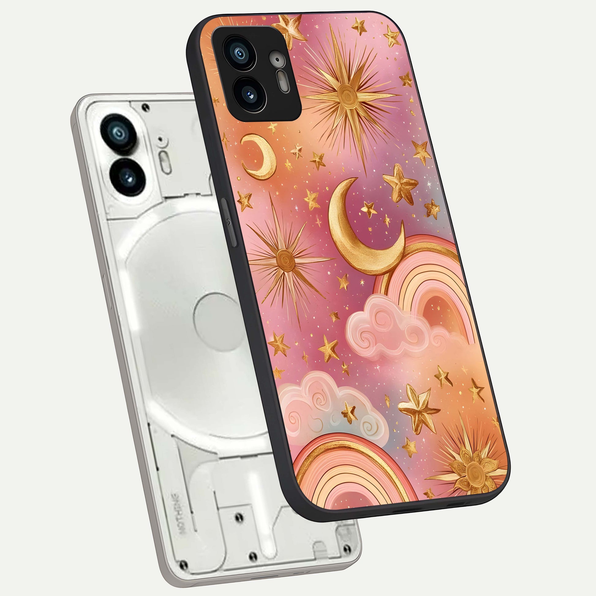  Golden Celestial Dreams phone case For Nothing Phone 2 showing premium glass back cover with detailed artwork