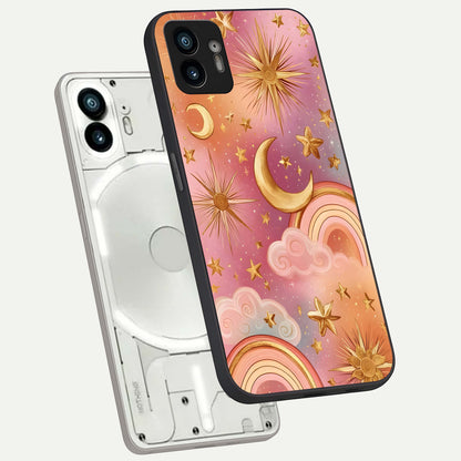  Golden Celestial Dreams phone case For Nothing Phone 2 showing premium glass back cover with detailed artwork
