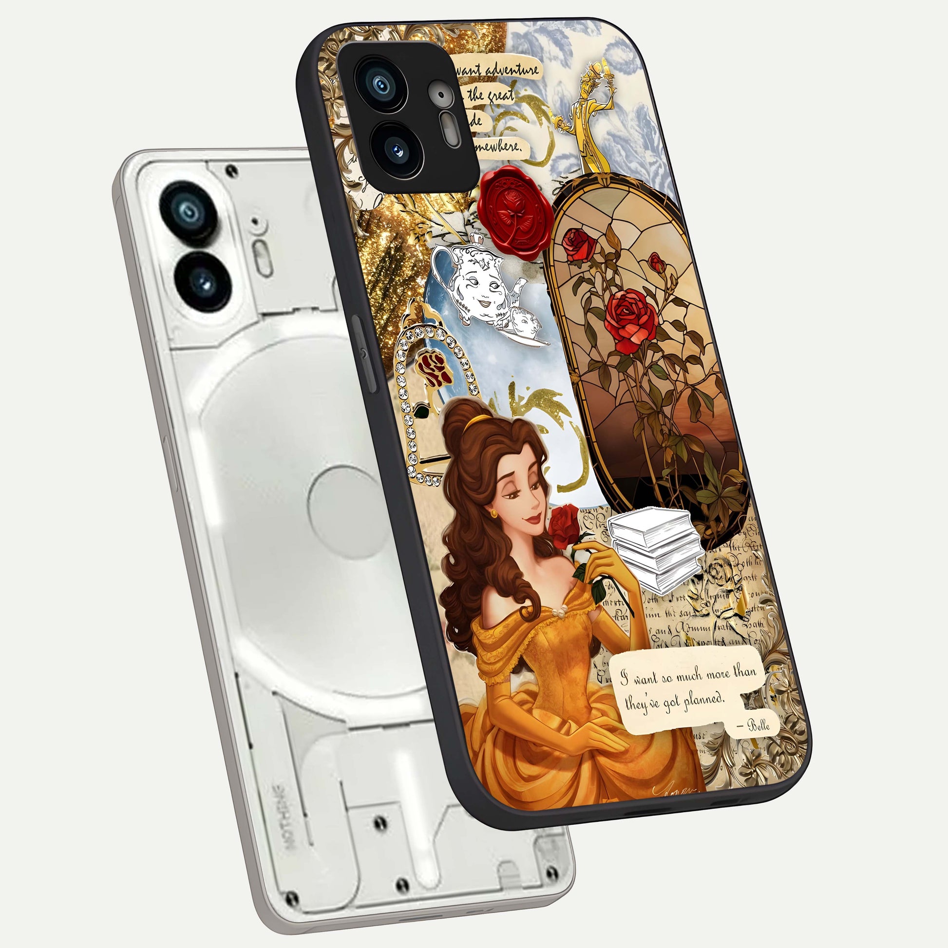  Golden Dream Belle phone case For Nothing Phone 2 showing premium glass back cover with detailed artwork