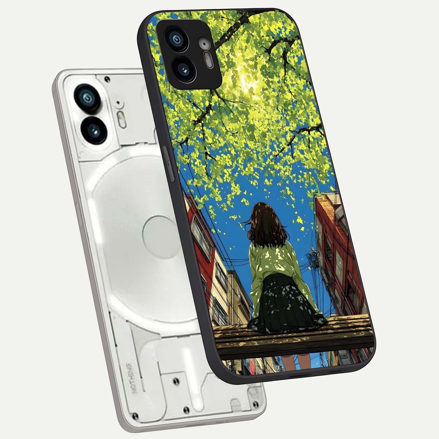  Golden Leaves Glow phone case For Nothing Phone 2 showing premium glass back cover with detailed artwork