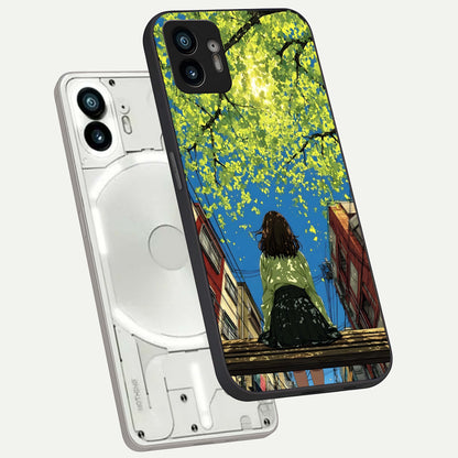  Golden Leaves Glow phone case For Nothing Phone 2 showing premium glass back cover with detailed artwork